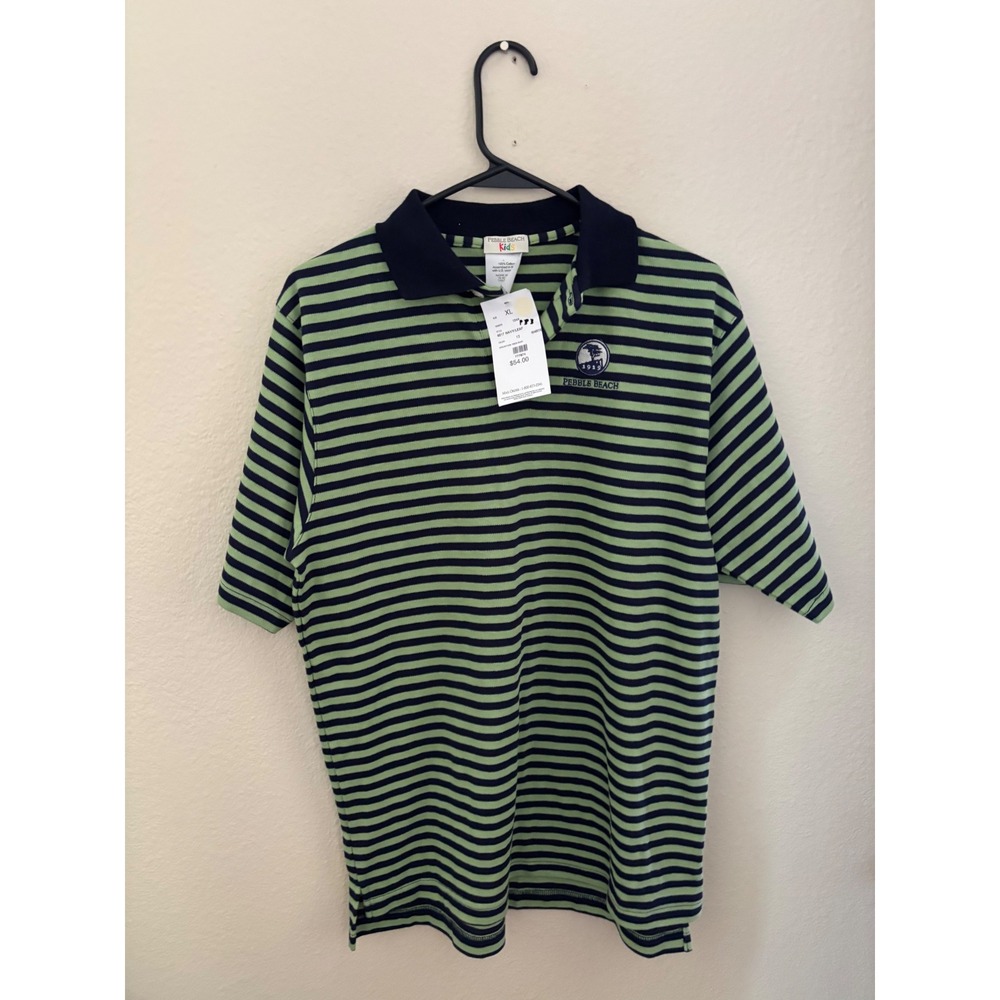 Pebble Beach Kids Boys XL Striped Polo Shirt Navy Green Cotton Golf NWT A1187